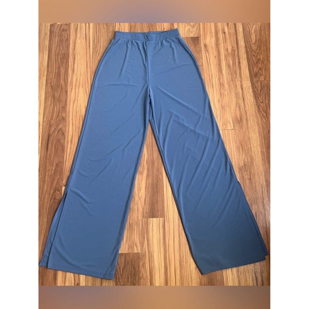Zara Blue High-Waisted Wide-Leg Pants with Side Slits - Size S